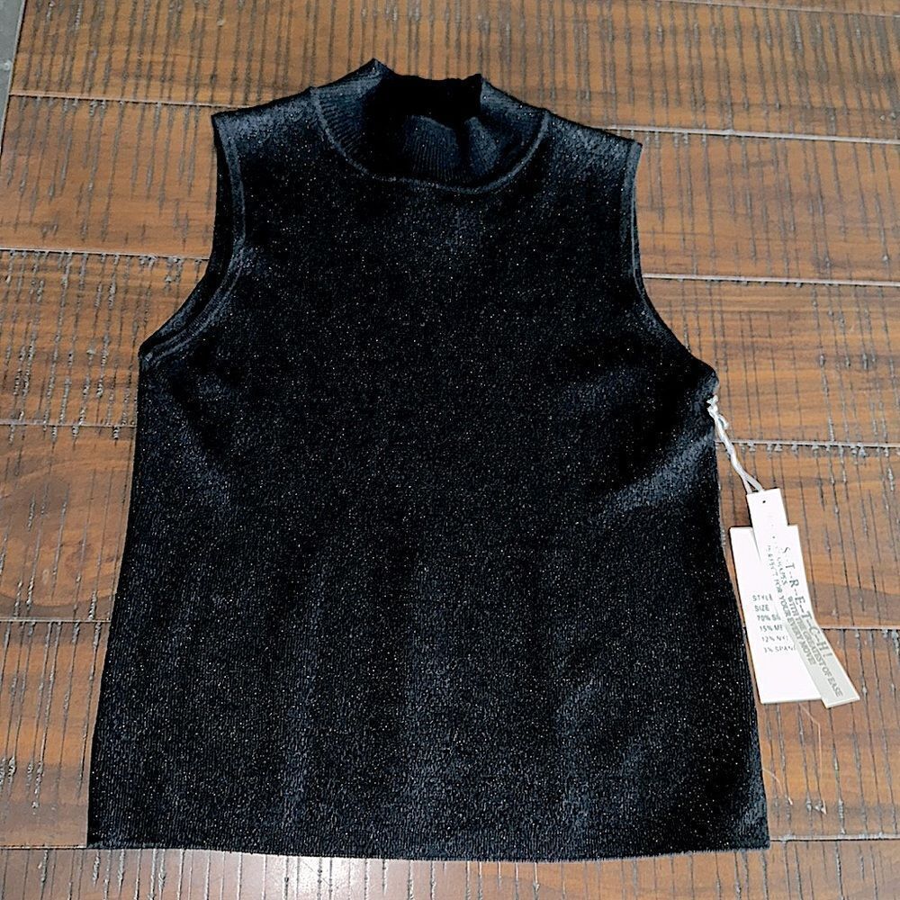 Euro-X silk blend black metallic sleeveless sweater glam maximalist L NWT
